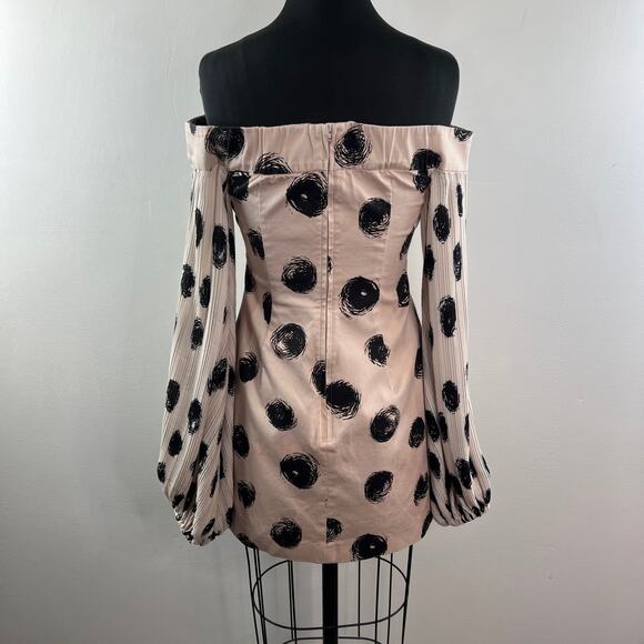 C/Meo Collective Beige Black Cotton Polka Dot Off The Shoulder Dress Size M - Picture 11 of 14